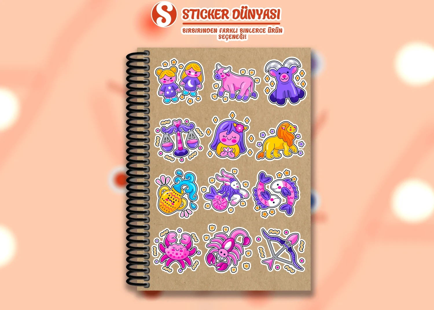 Burç ve Astroloji İçerikli Özel Çizim Sticker Koleksiyonu (Astroloji2) görsel 2